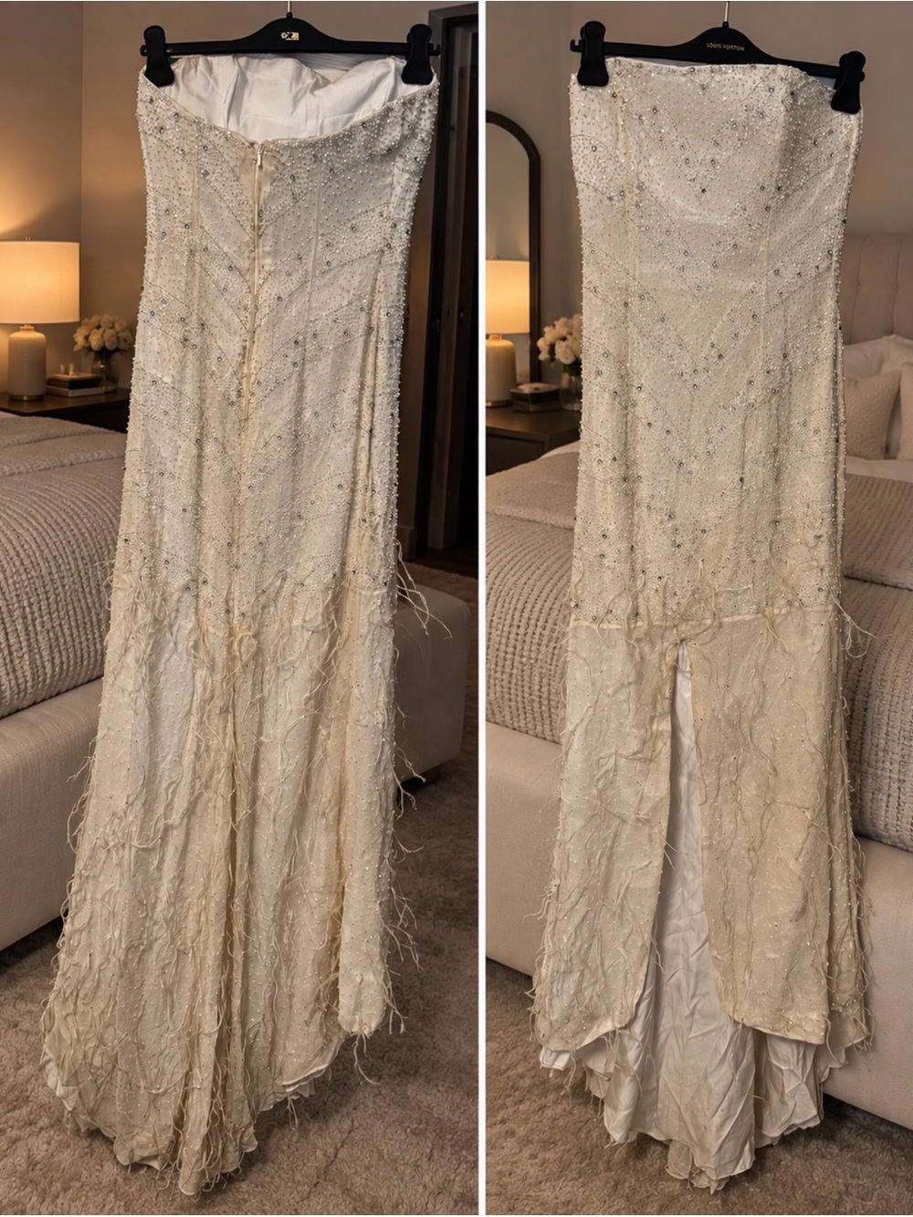 Studio 17 Ivory Beaded Strapless Wedding Gown with Fringe